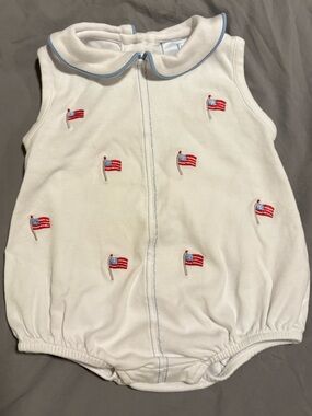 Little English 9M American Flag Piped Peter Pan Bubble Romper